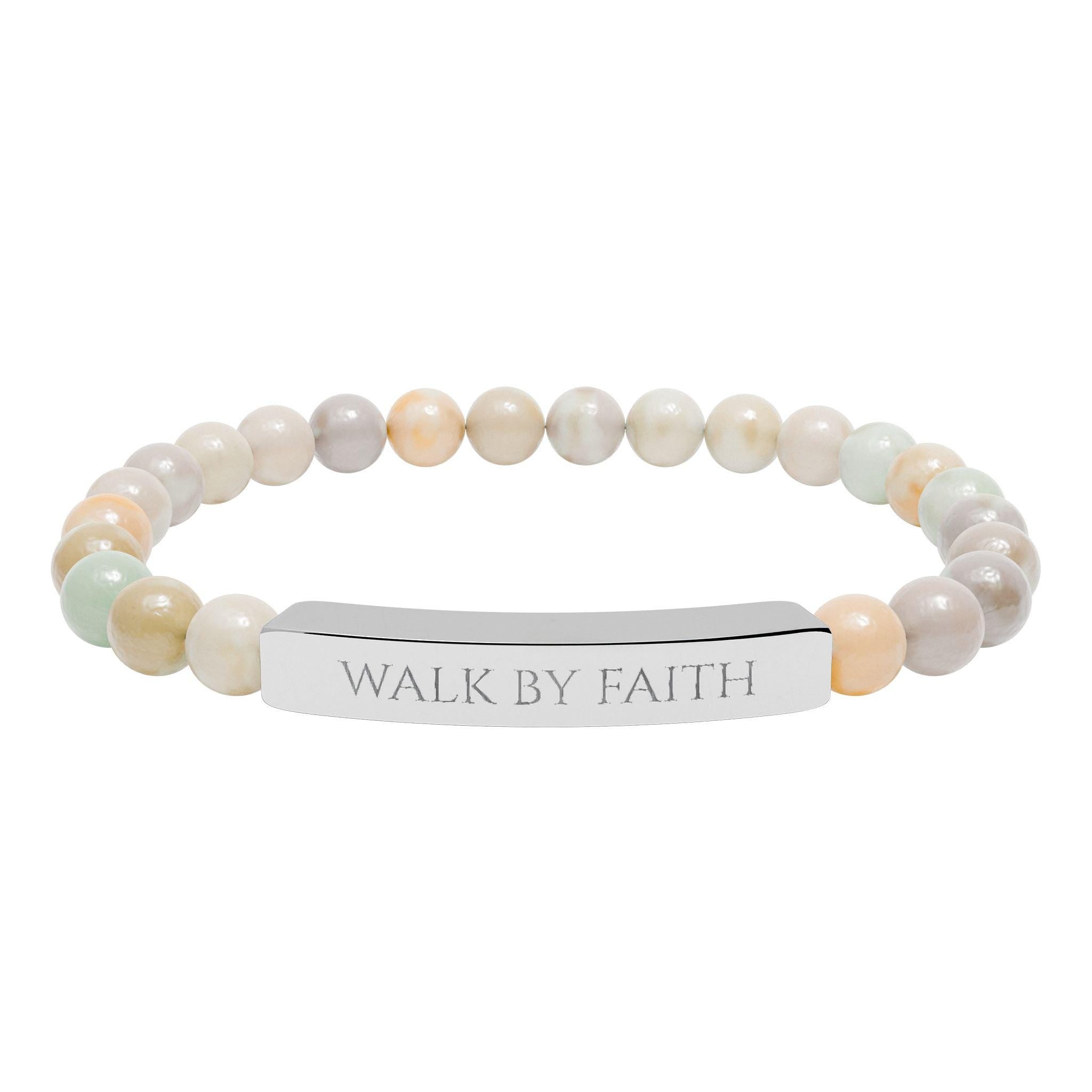 Walk By Faith bar bracelet Natural Stone Stretch Bracelet | Christian Scripture Jewelry