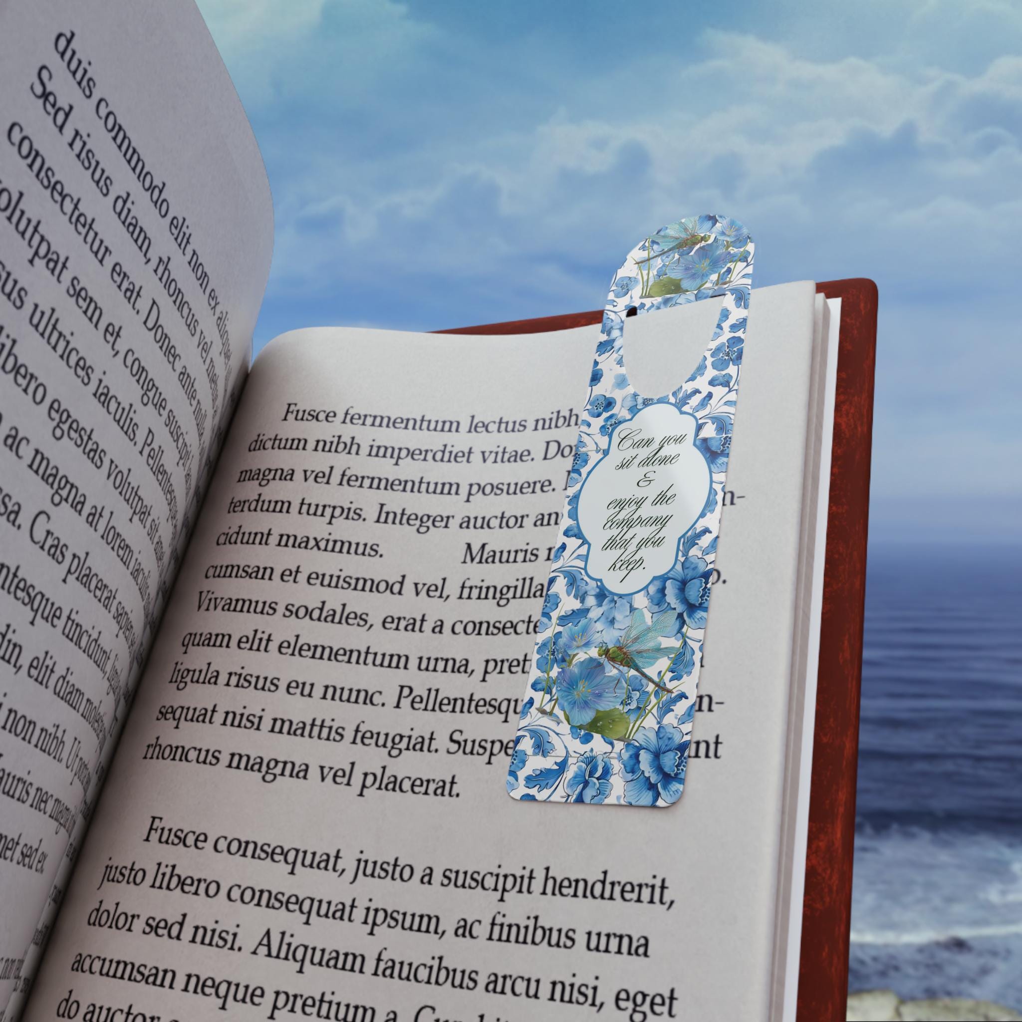 Blue Floral Dragonfly Quote Bookmark | Metal Corner Bookmarker Can You Sit Alone