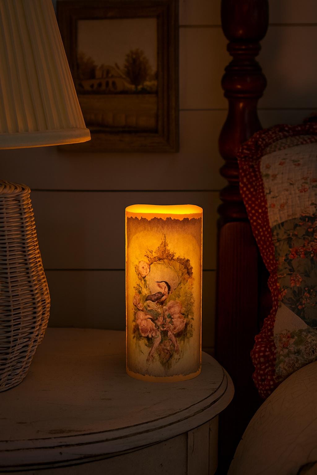 Victorian Bird LED Wax Pillar, Decorated Flameless Candle Centerpiece, Candle Decor