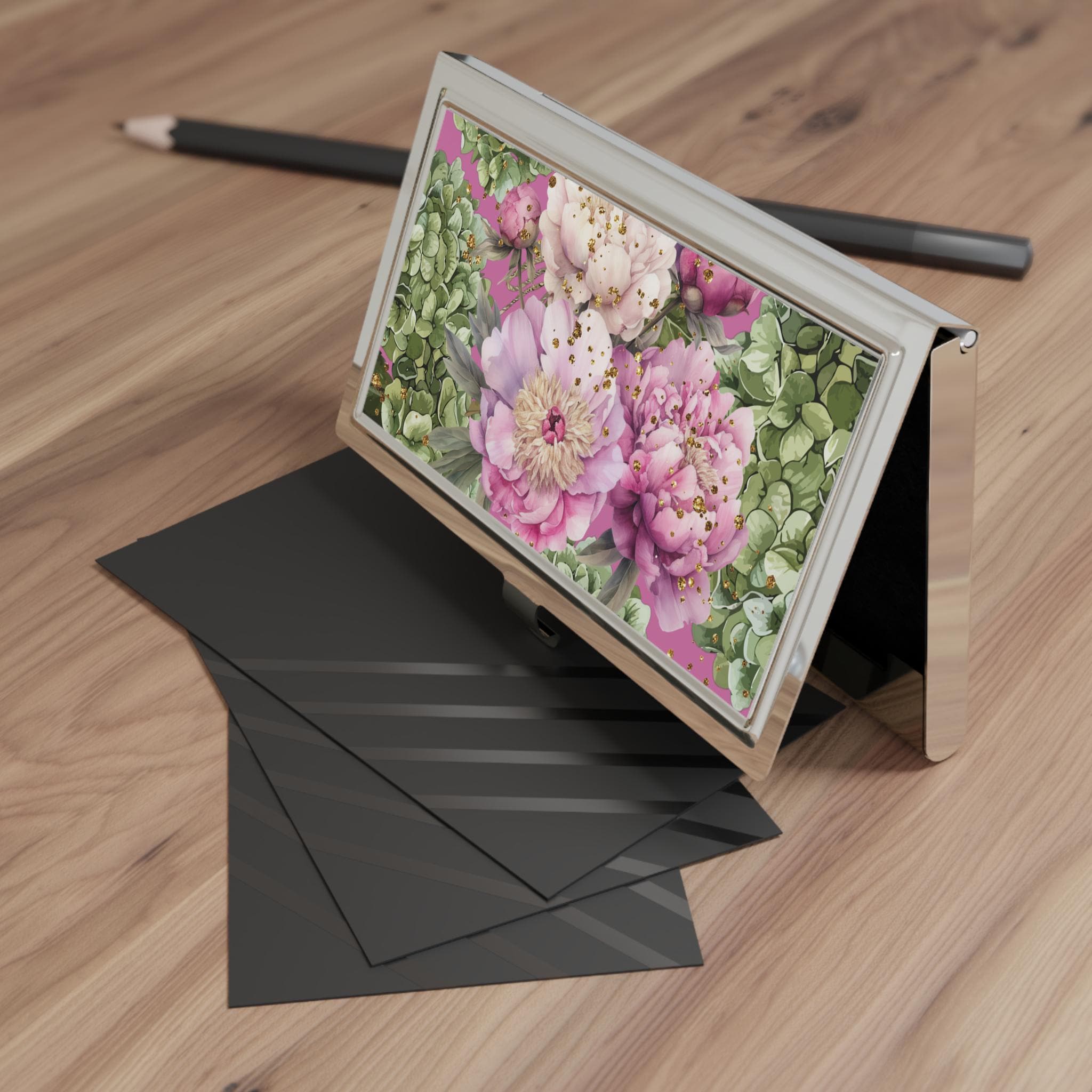 Hydrangea Peony Floral Business Card Holder | Victorian Calling Card Case
