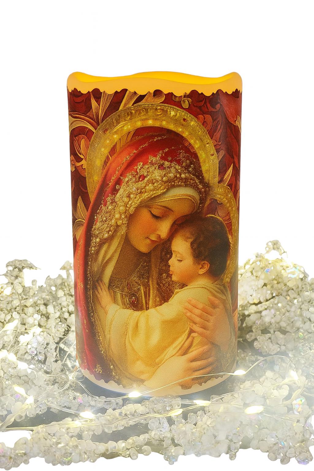 Mary & Jesus LED Wax Candle –Religious Christian Night Light / Christmas Centerpiece PERSONALIZED