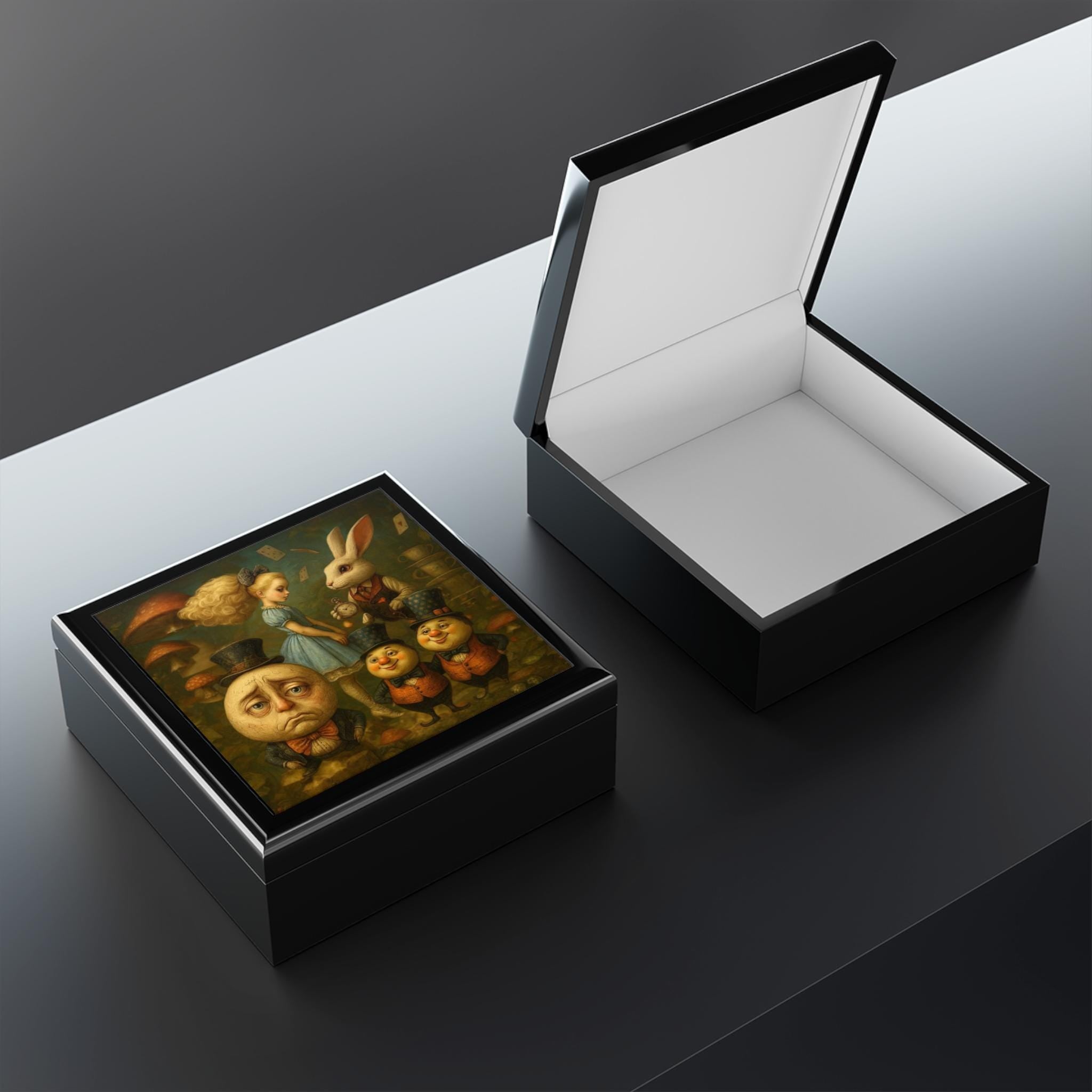 Alice in Wonderland storybook characters Jewelry Box | illustrated keepsake