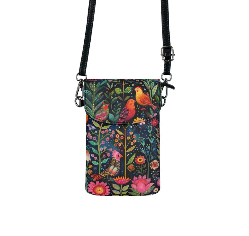 Floral Crossbody Phone Bag: Vegan Leather, Festival Purse