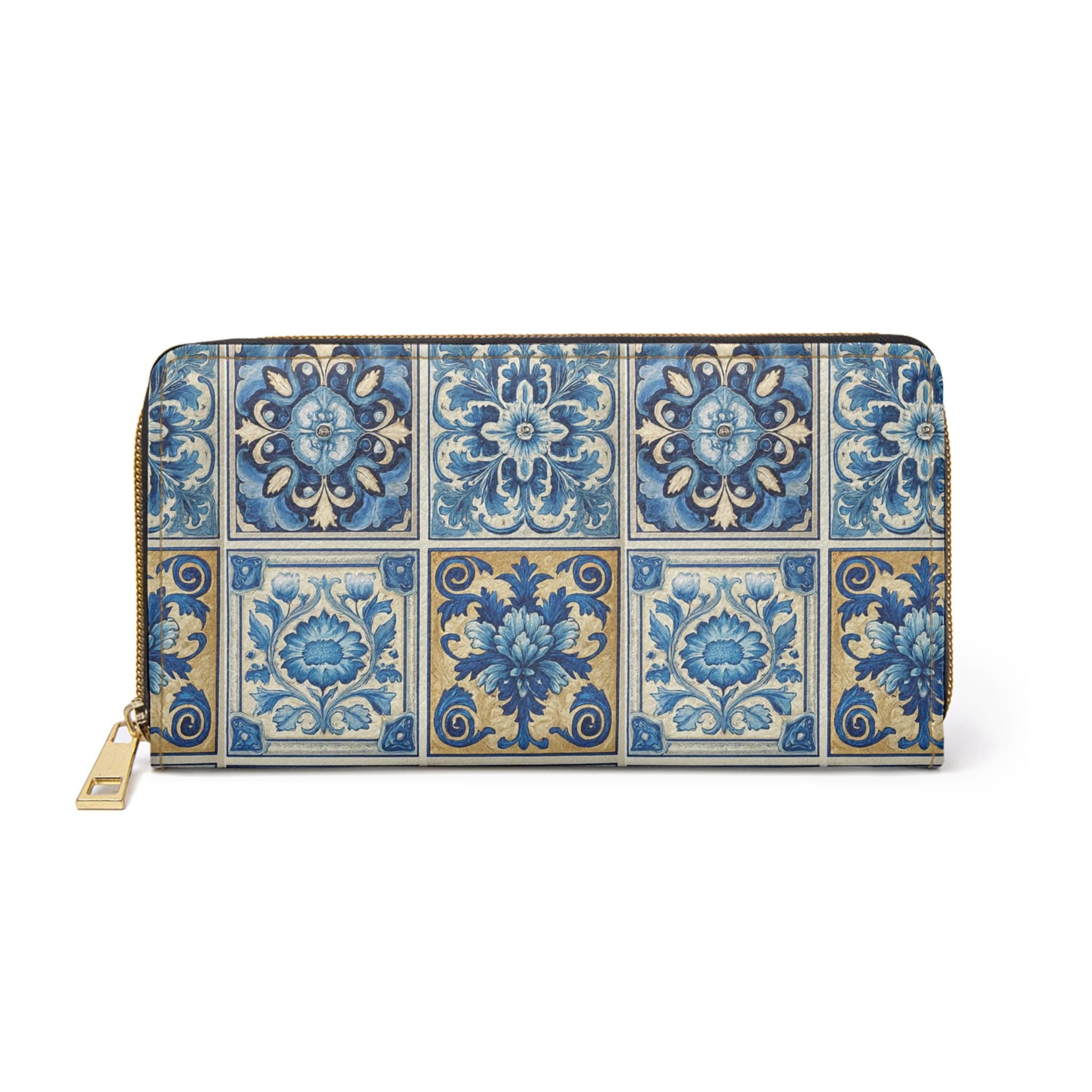 Portuguese Tile Vegan Leather Wallet • Blue Floral Pattern Clutch