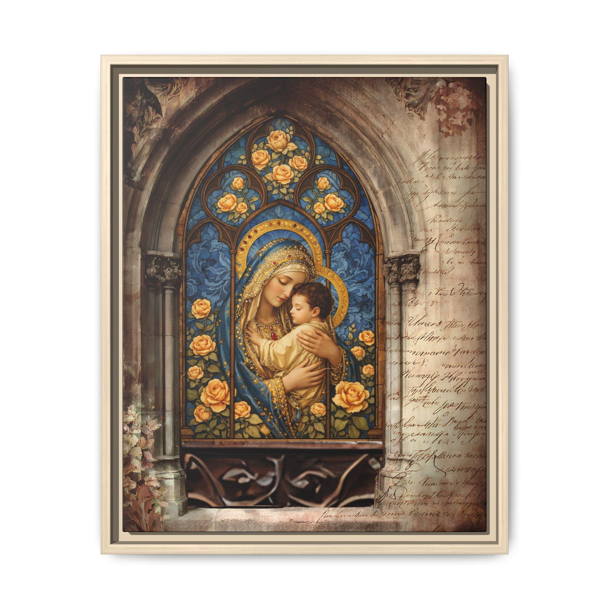 Madonna and Child Stained Glass Print Matte Canvas, Framed