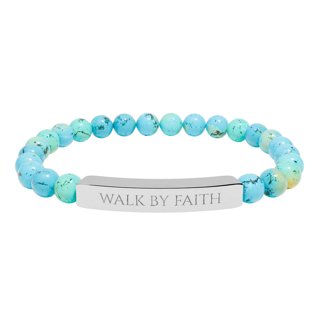 Walk By Faith bar bracelet Natural Stone Stretch Bracelet | Christian Scripture Jewelry
