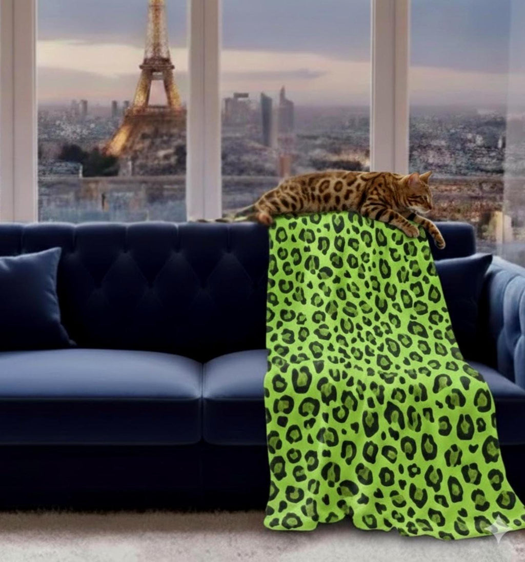 Acid Green Leopard Print Velveteen Blanket | Animal Print Throw