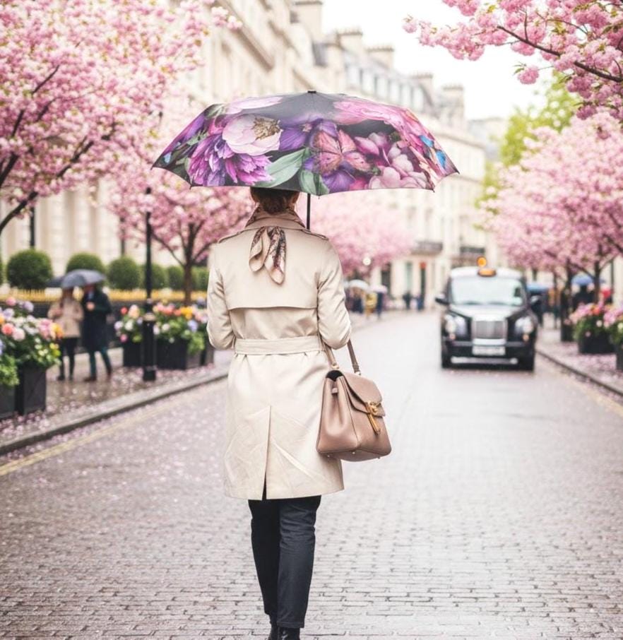 Vintage Pink Peony Floral Umbrella Foldable Umbrella | Romantic Rain Parasol