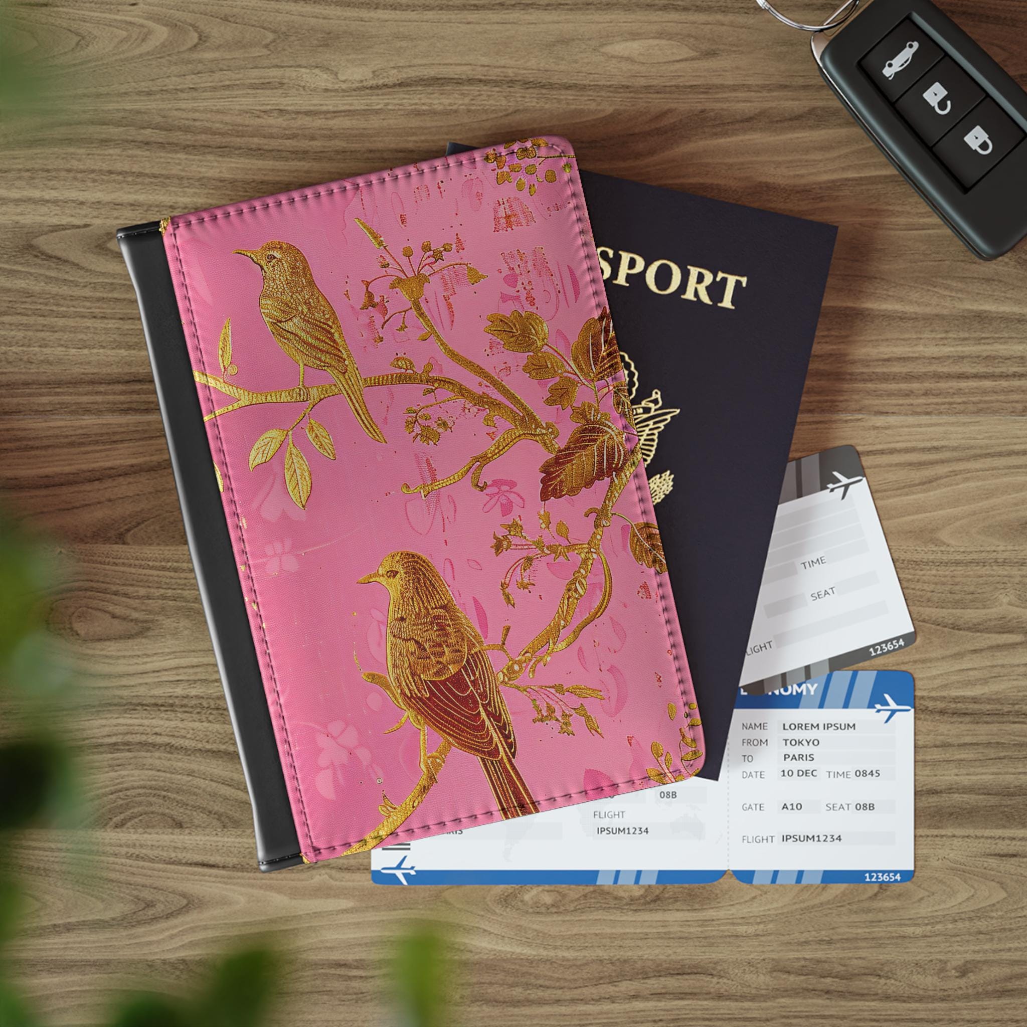 RFID Blocking Travel Wallet | Vintage Birds Celadon Passport Cover | Folding Passport Wallet for Secure Travel
