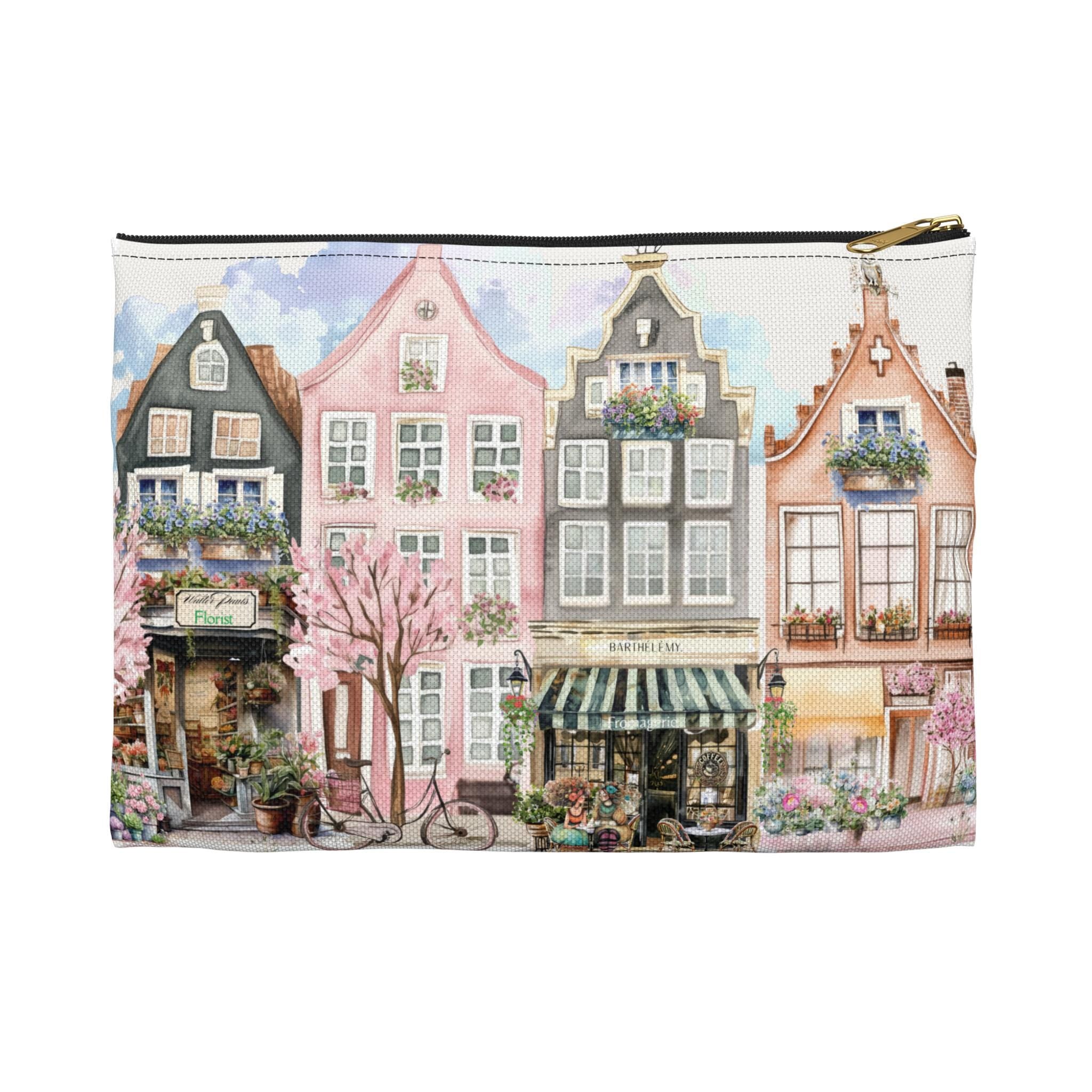 Village Row Houses Accessory Pouch | Illustrated Cottage Row Zip Pouch