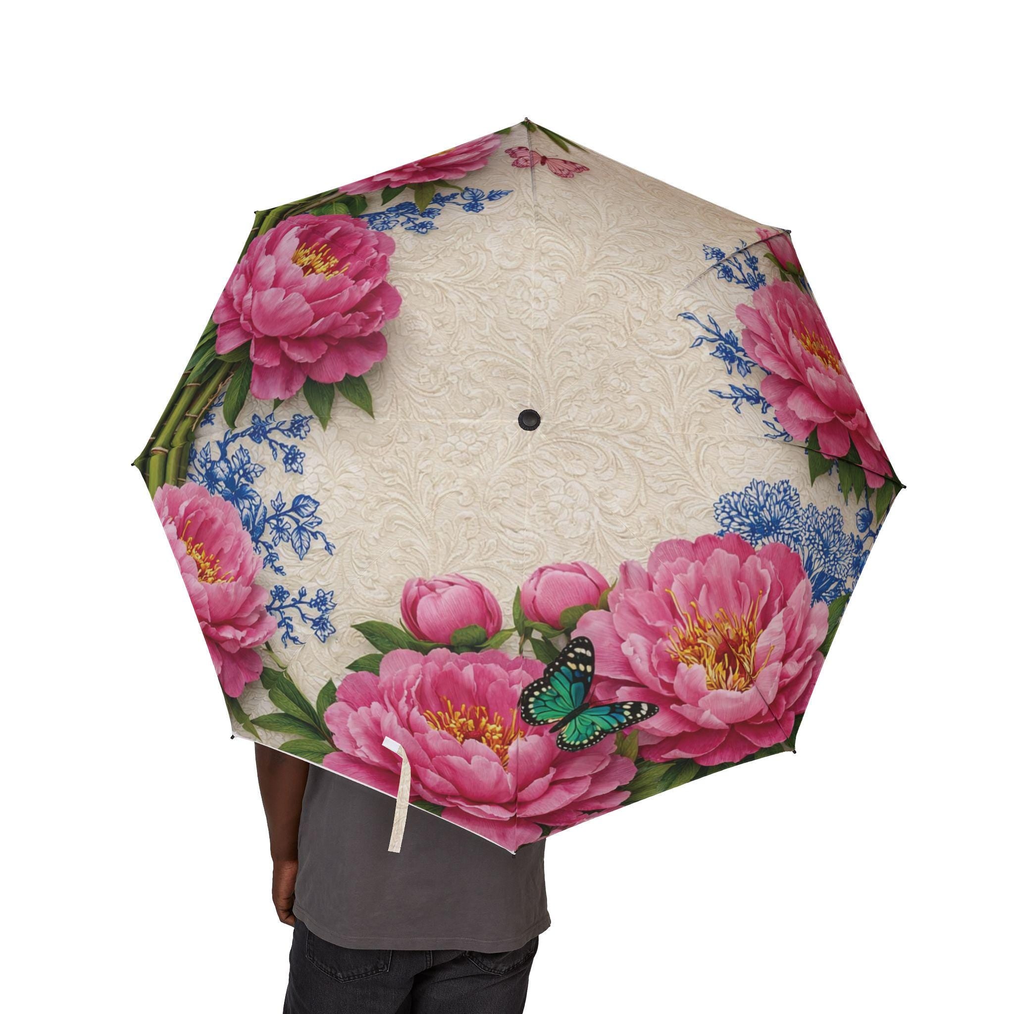 Floral Shabby Chic Umbrella | Cottagecore Garden Umbrella | Compact Travel Parasol | Feminine Gift for Her | Pretty Rain Accessory
