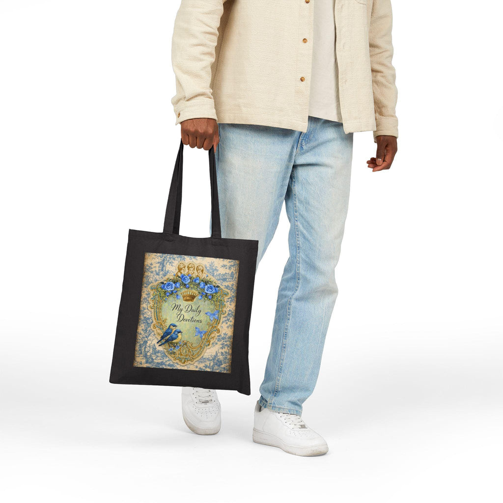 Vintage Blue Roses Heart Shield tote bag | Cotton Canvas Tote