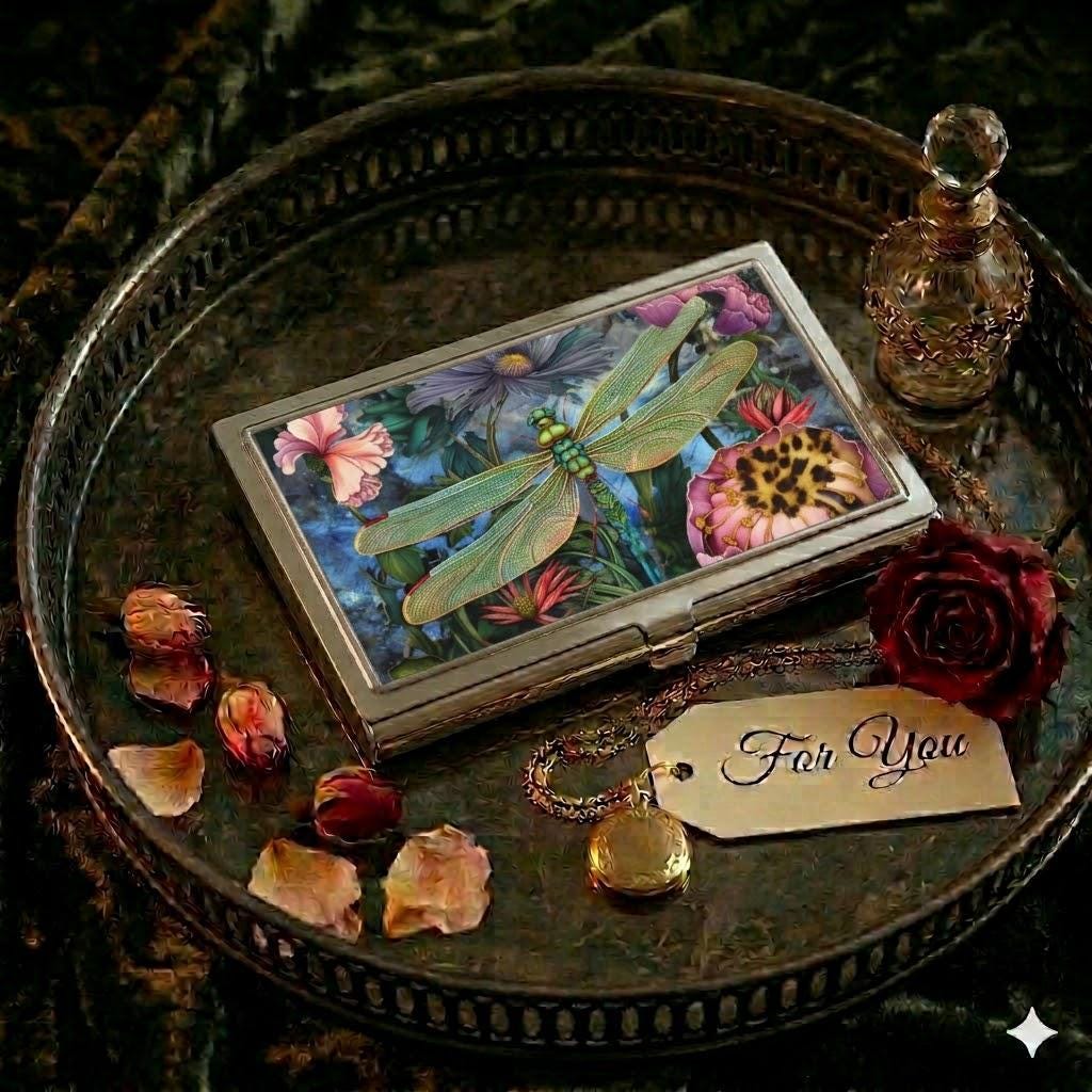 Bedazzling Dragonfly Business Card Holder | Nature inspired Card Case | PCS Art