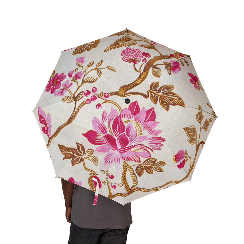 Magenta 48" Floral Chinoiserie Umbrella Large, Windproof Travel Umbrella Vintage Botanical Rain Parasol Lightweight Folding Rain Accessory