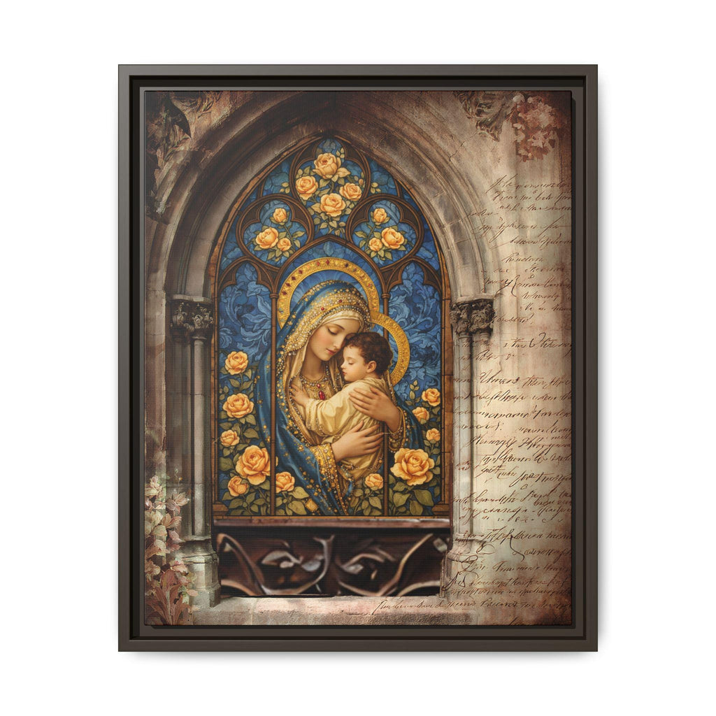 Madonna and Child Stained Glass Print Matte Canvas, Framed