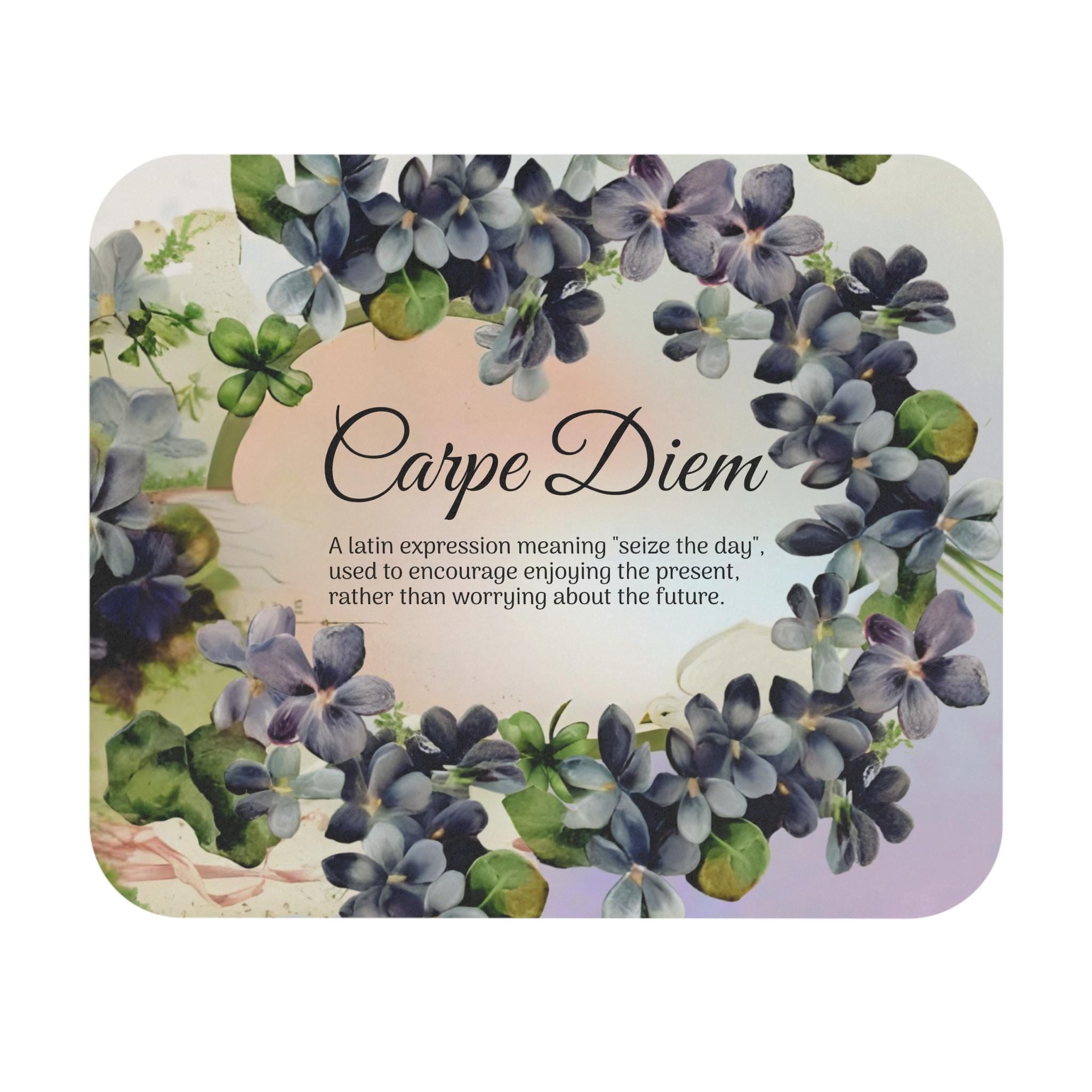 Victorian Violet Floral Carpe Diem Mouse Pad | Vintage Floral Desk Accessory