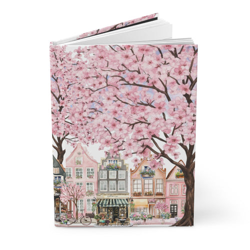 Cherry Blossom Street Scene Hardcover Journal | Sakura Trees & Painted Ladies