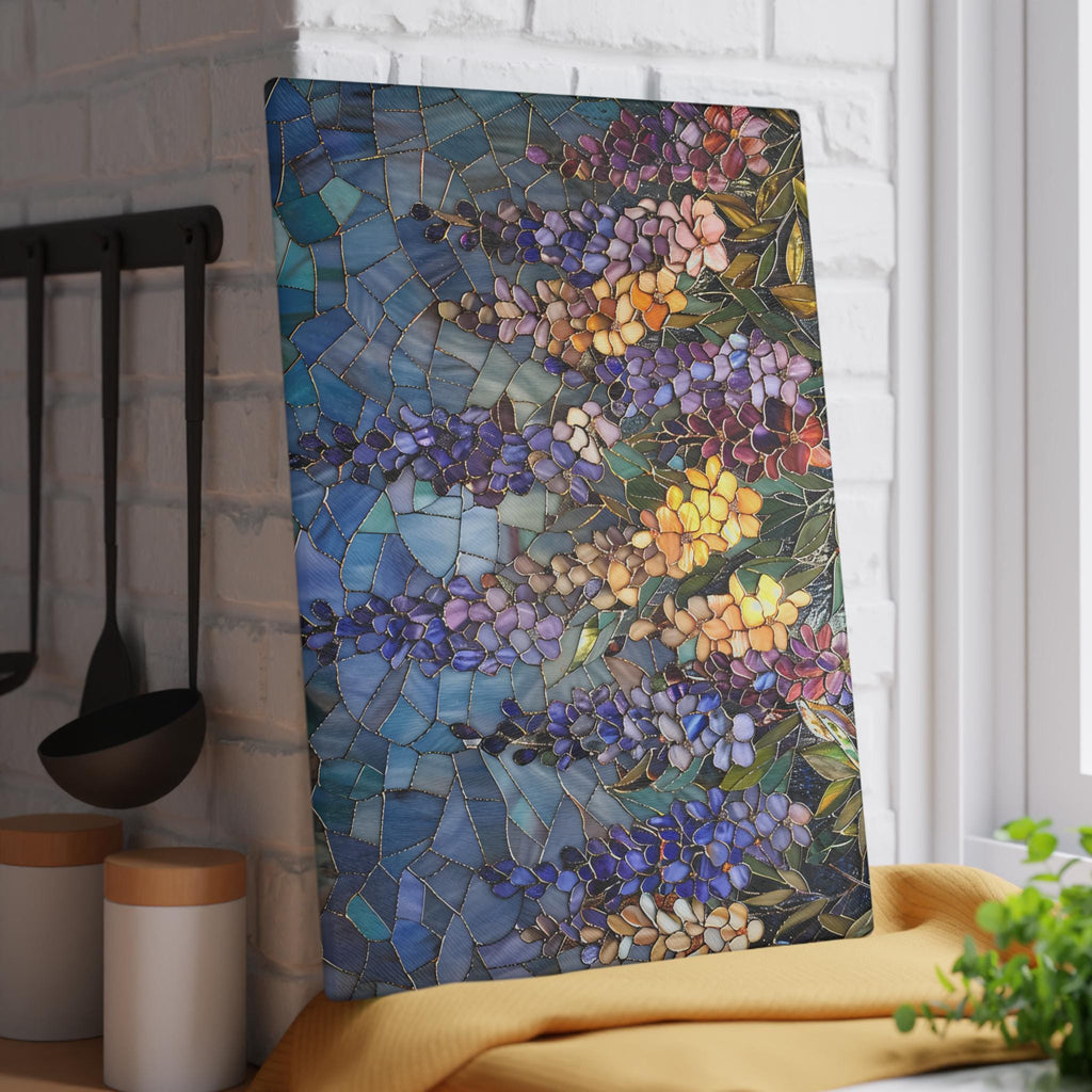 Floral Stained Glass Cutting Board • Maximalist Art Kitchen Tray 3D Image