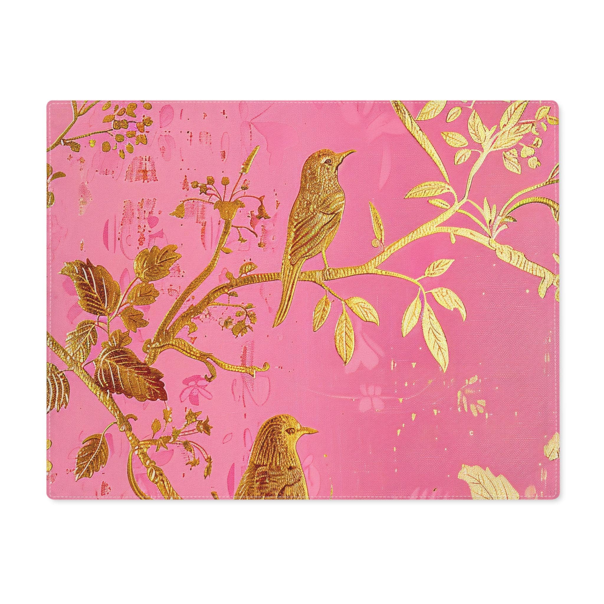 Gold Birds on Flamingo Pink Floral Placemat | Table Decor