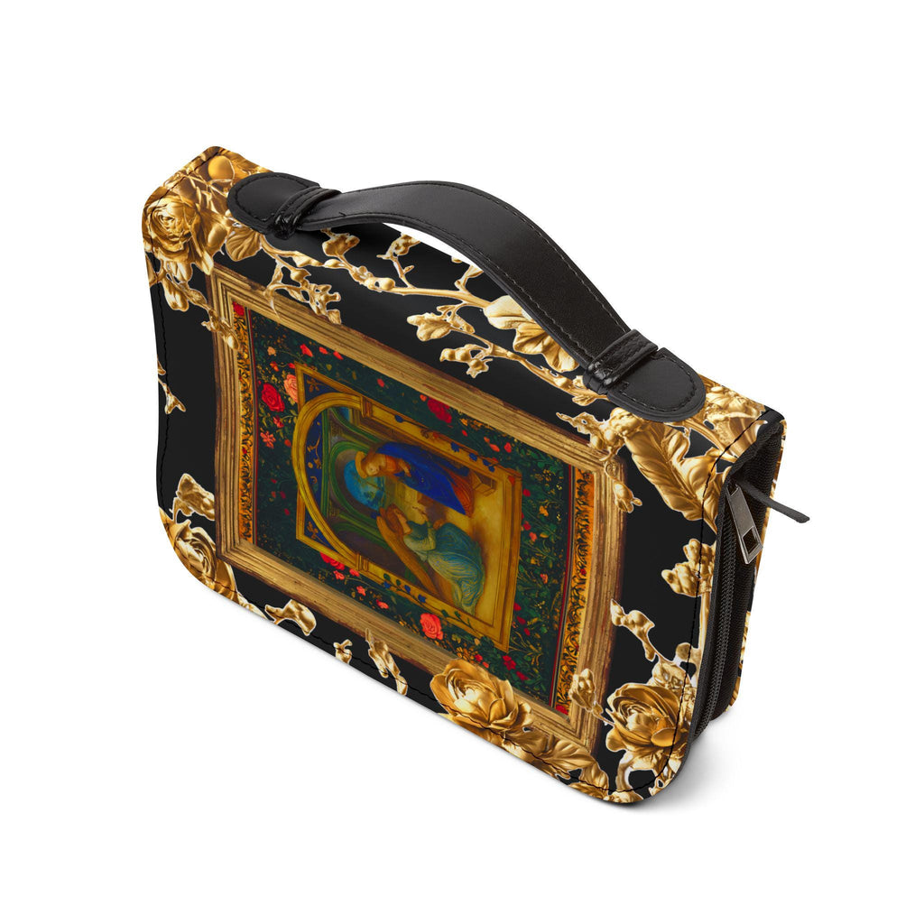 Gold Floral Annunciation Bookcase Bible Cover | Zippered Scripture Protector, Study Aid,