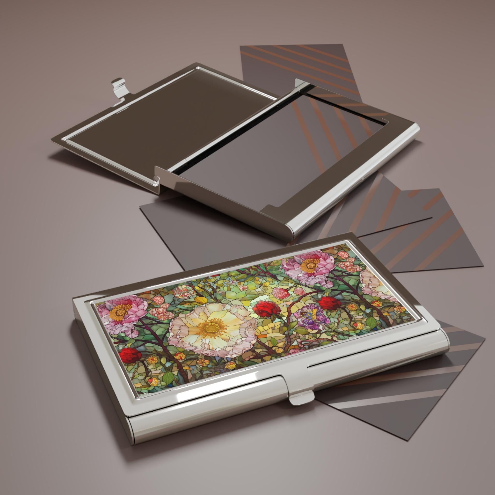 Floral Mosaic Business Card Holder, Elegant Office Gift